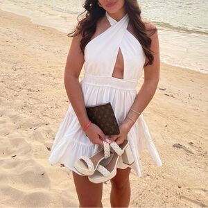 Elegant White Halter Mini Dress